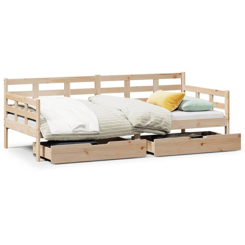 Daybed Med Skuffer Massivt Fyrretræ - Naturfarvet / 90 x 190 cm