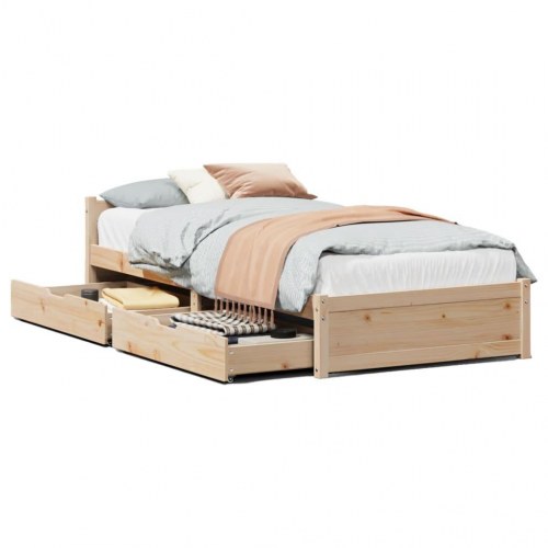Sengeramme med skuffer 75x190 cm - massivt fyrretræ, lamelbund