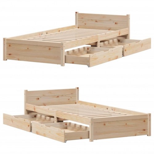 Sengeramme med skuffer 75x190 cm - massivt fyrretræ, lamelbund