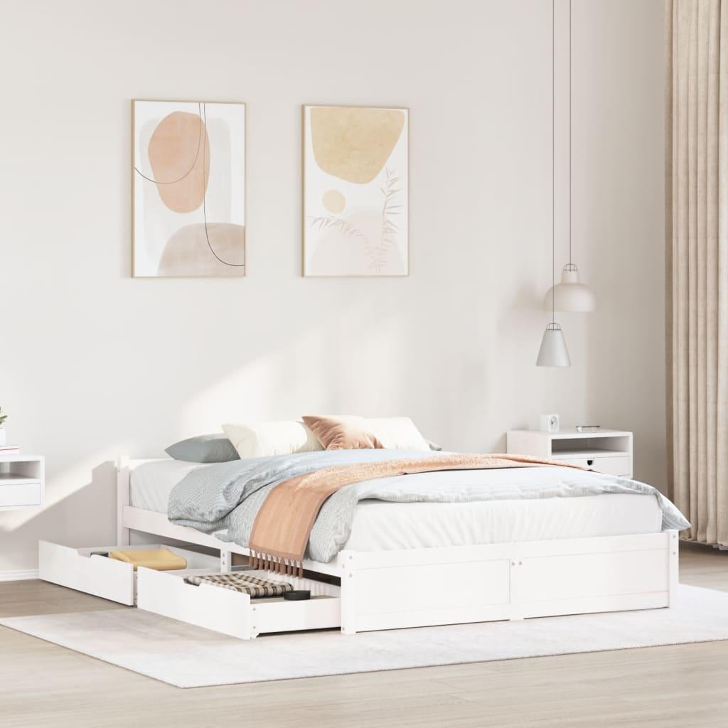 Sengeramme uden madras 135x190 cm massivt fyrretræ hvid