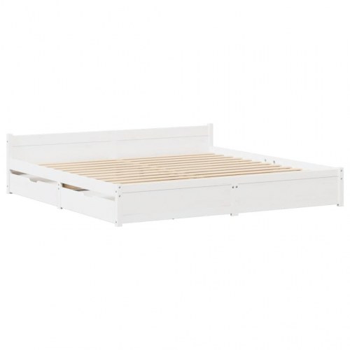 Sengeramme med skuffer 135x190 cm - massivt fyrretræ, hvid