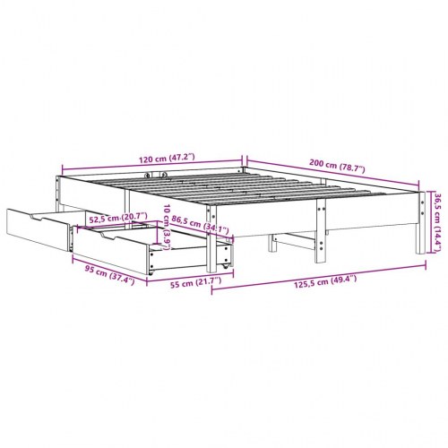 Sengeramme med 2 skuffer 120x200 cm - hvid