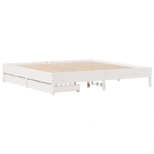 Sengeramme 180 x 200 cm med 2 skuffer i massivt fyrretræ - hvid