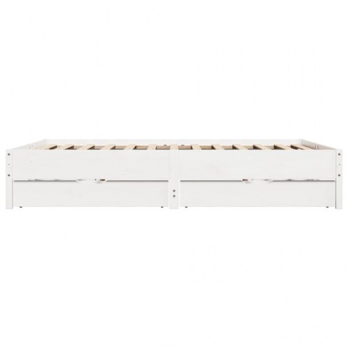 Sengeramme 180 x 200 cm med 2 skuffer i massivt fyrretræ - hvid