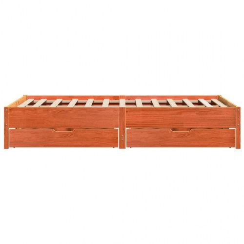 Sengeramme 150 x 200 cm med 2 skuffer - massivt fyrretræ, gyldenbrun