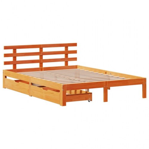 Sengeramme med skuffer 140x190 cm massivt fyrretræ gyldenbrun
