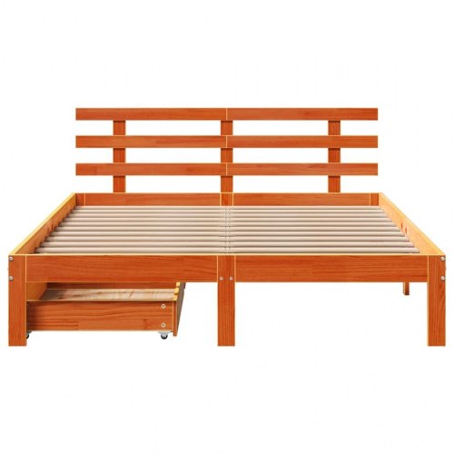 Sengeramme med skuffer 140x190 cm massivt fyrretræ gyldenbrun