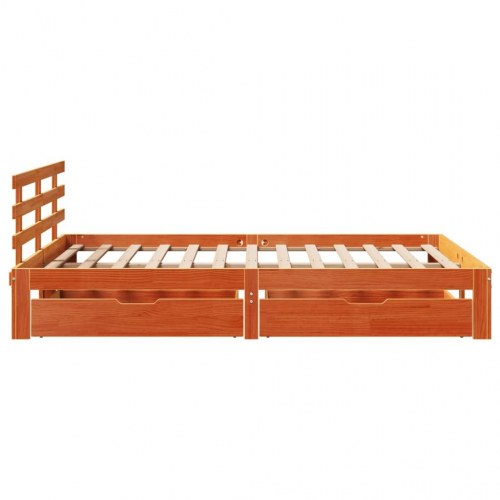 Sengeramme med skuffer 140x190 cm massivt fyrretræ gyldenbrun