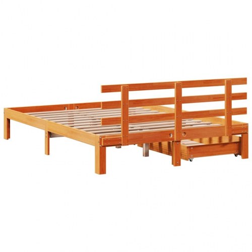Sengeramme med skuffer 140x190 cm massivt fyrretræ gyldenbrun