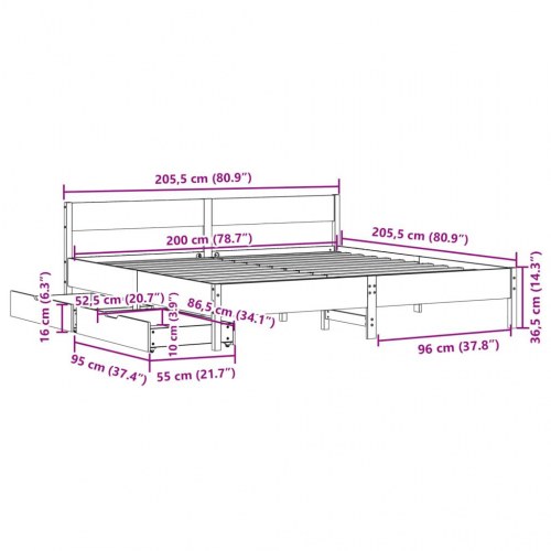 Sengeramme uden madras 200x200 cm massivt fyrretræ