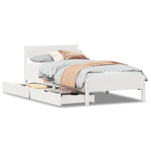 Sengeramme med opbevaring 100x200 cm - massivt fyrretræ, hvid
