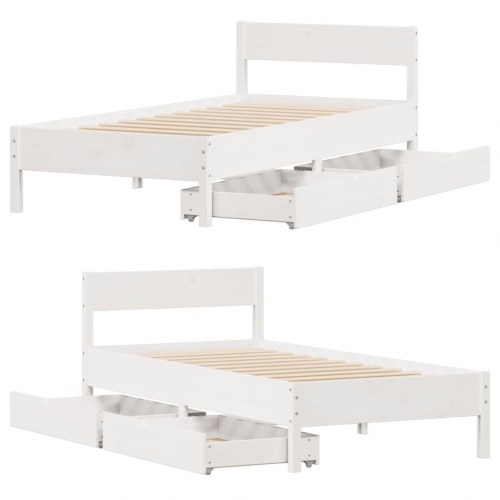 Sengeramme med opbevaring 100x200 cm - massivt fyrretræ, hvid