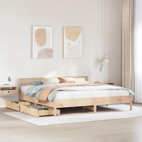 Sengeramme 180 x 200 cm i massivt fyr med opbevaringsskuffer