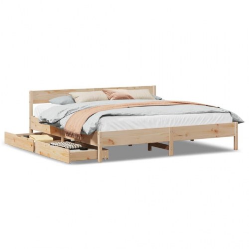 Sengeramme 180 x 200 cm i massivt fyr med opbevaringsskuffer