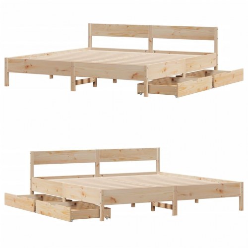 Sengeramme 180 x 200 cm i massivt fyr med opbevaringsskuffer