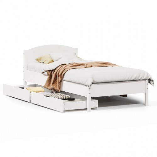Sengeramme med 2 skuffer og sengegavl 75 x 190 cm - hvid