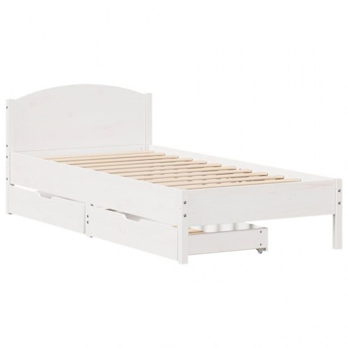 Sengeramme med 2 skuffer og sengegavl 75 x 190 cm - hvid