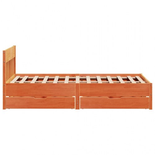 Sengeramme 120 x 200 cm med 2 skuffer og sengegavl - gyldenbrun