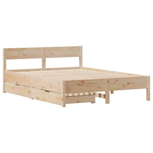 Sengeramme med skuffer 140x190 cm i massivt fyrretræ