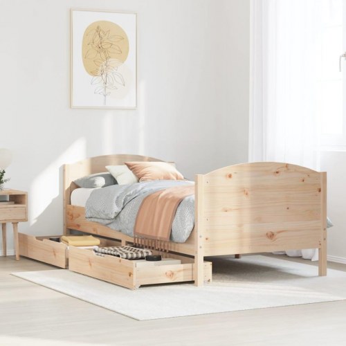 Sengeramme med skuffer 75 x 190 cm - massivt fyrretræ (ubehandlet)