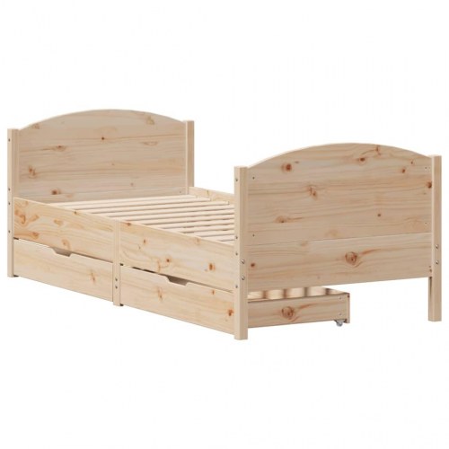 Sengeramme med skuffer 75 x 190 cm - massivt fyrretræ (ubehandlet)