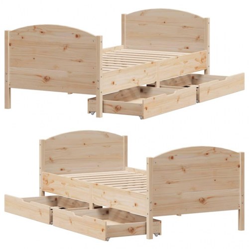 Sengeramme med skuffer 75 x 190 cm - massivt fyrretræ (ubehandlet)