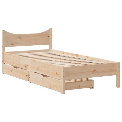 Sengeramme med skuffer 75×190 cm - massivt fyrretræ