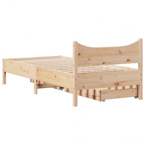 Sengeramme med skuffer 75×190 cm - massivt fyrretræ