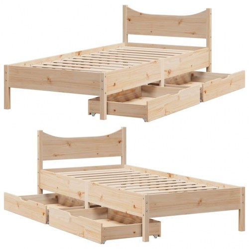 Sengeramme med skuffer 75×190 cm - massivt fyrretræ