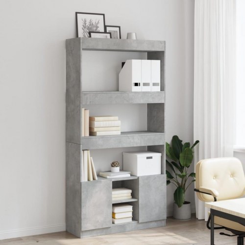 Reol 92x33x180 cm i konstrueret træ - betongrå