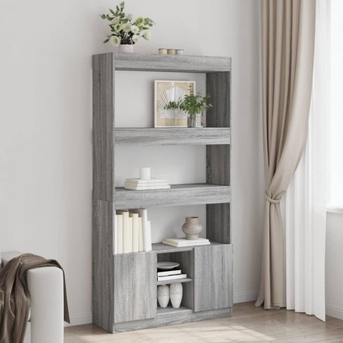 Reol med skab 92 x 33 x 180 cm - grå sonoma-eg