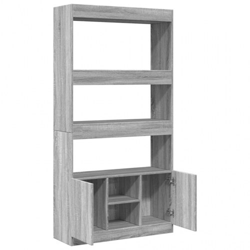 Reol med skab 92 x 33 x 180 cm - grå sonoma-eg