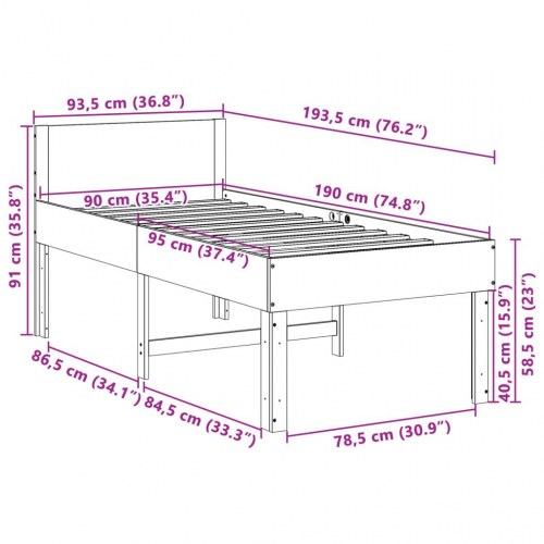 Sengeramme uden madras 90 x 190 cm i massivt fyrretræ
