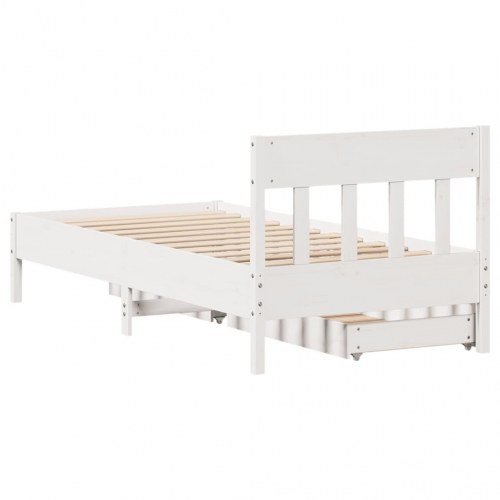 Sengeramme med skuffer 100x200 cm - massivt fyrretræ, hvid