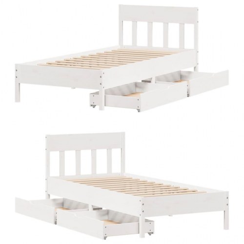 Sengeramme med skuffer 100x200 cm - massivt fyrretræ, hvid
