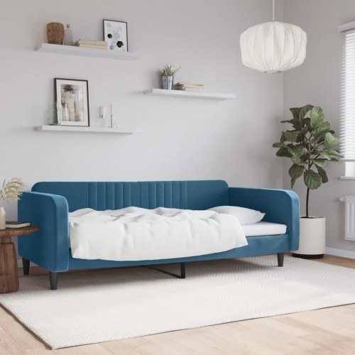 Daybed 90x200 cm i velour - blå sovesofa til gæsteværelse og stue
