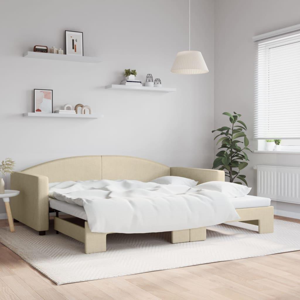Daybed Med Udtræk 100x200 Cm Stof Cremefarvet