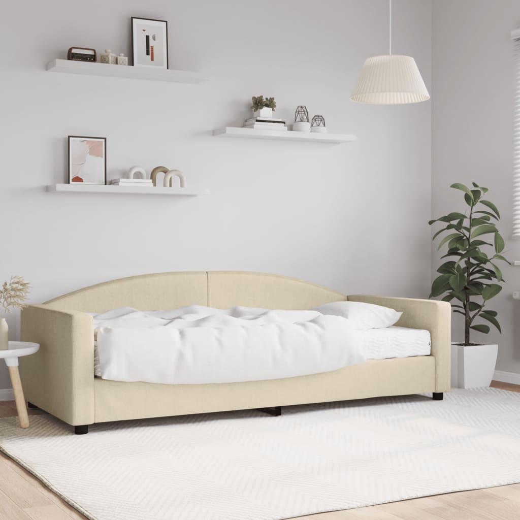 Daybed med madras 90x200 cm stof cremefarvet