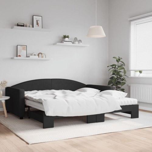 Daybed med udtræk og 2 madrasser 100×200 cm - sort stof