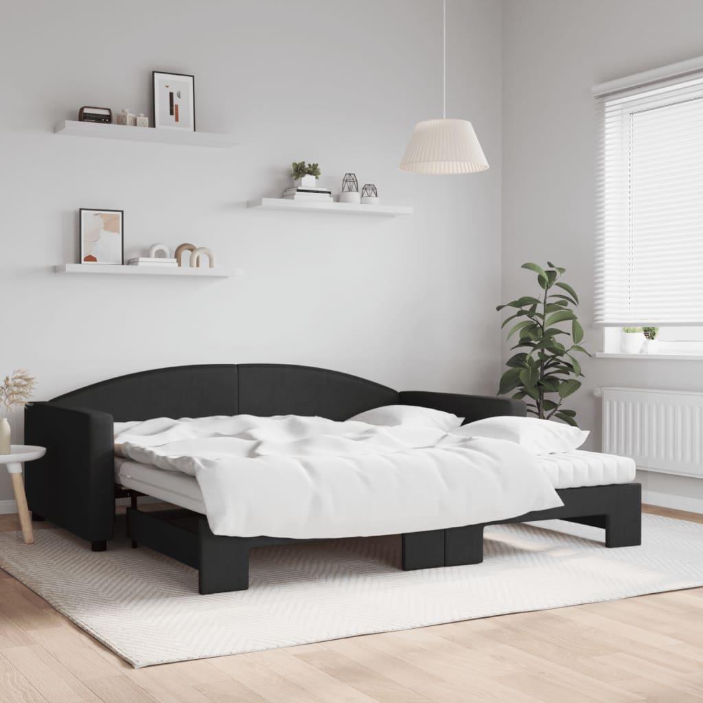 Daybed med udtræk og madras 100x200 cm stof sort billede