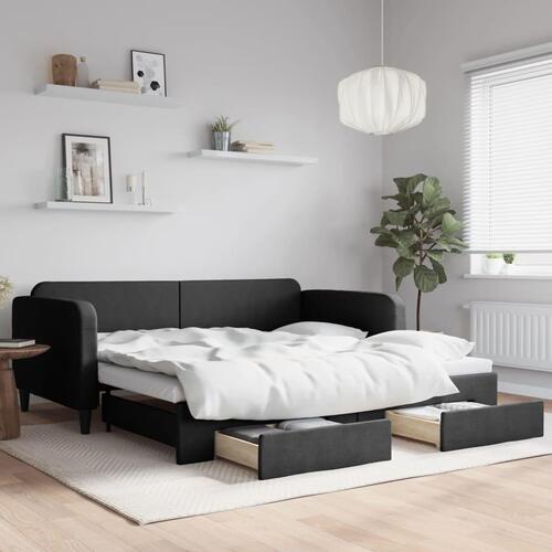 Daybed med udtræk og skuffer 100x200 cm stof sort