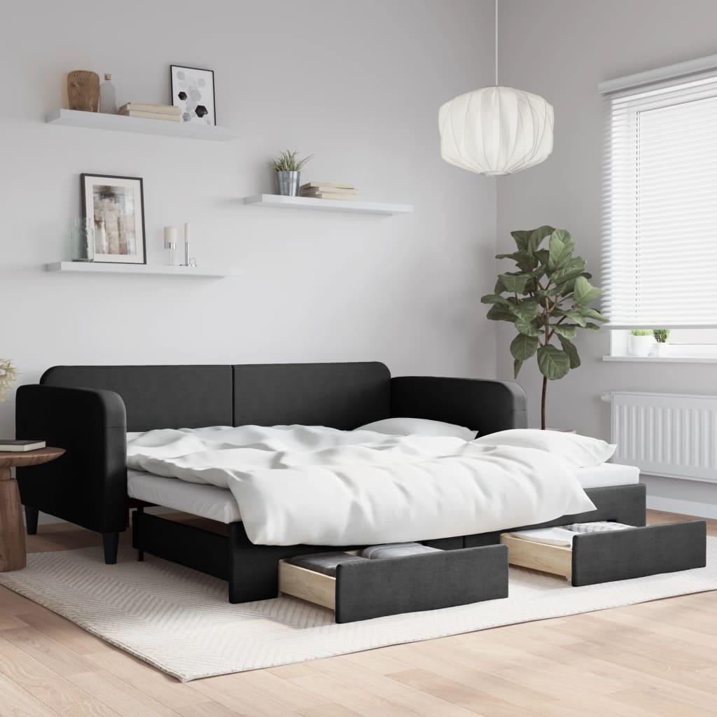 Daybed med udtræk og skuffer 100x200 cm stof sort