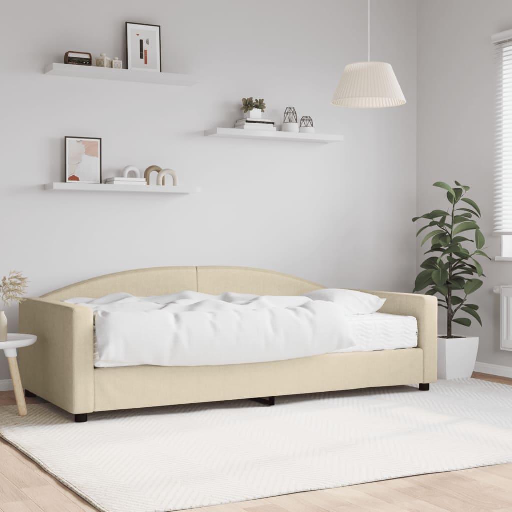 Daybed med madras 100x200 cm stof cremefarvet billede