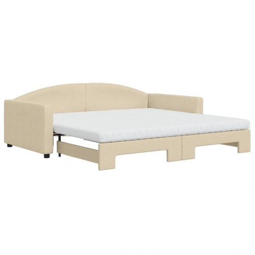 Daybed med udtræk og madras 100×200 cm - stof, cremefarvet