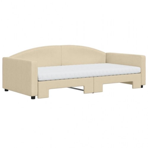 Daybed med udtræk og madras 100×200 cm - stof, cremefarvet