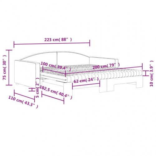 Daybed med udtræk og madras 100×200 cm - stof, cremefarvet