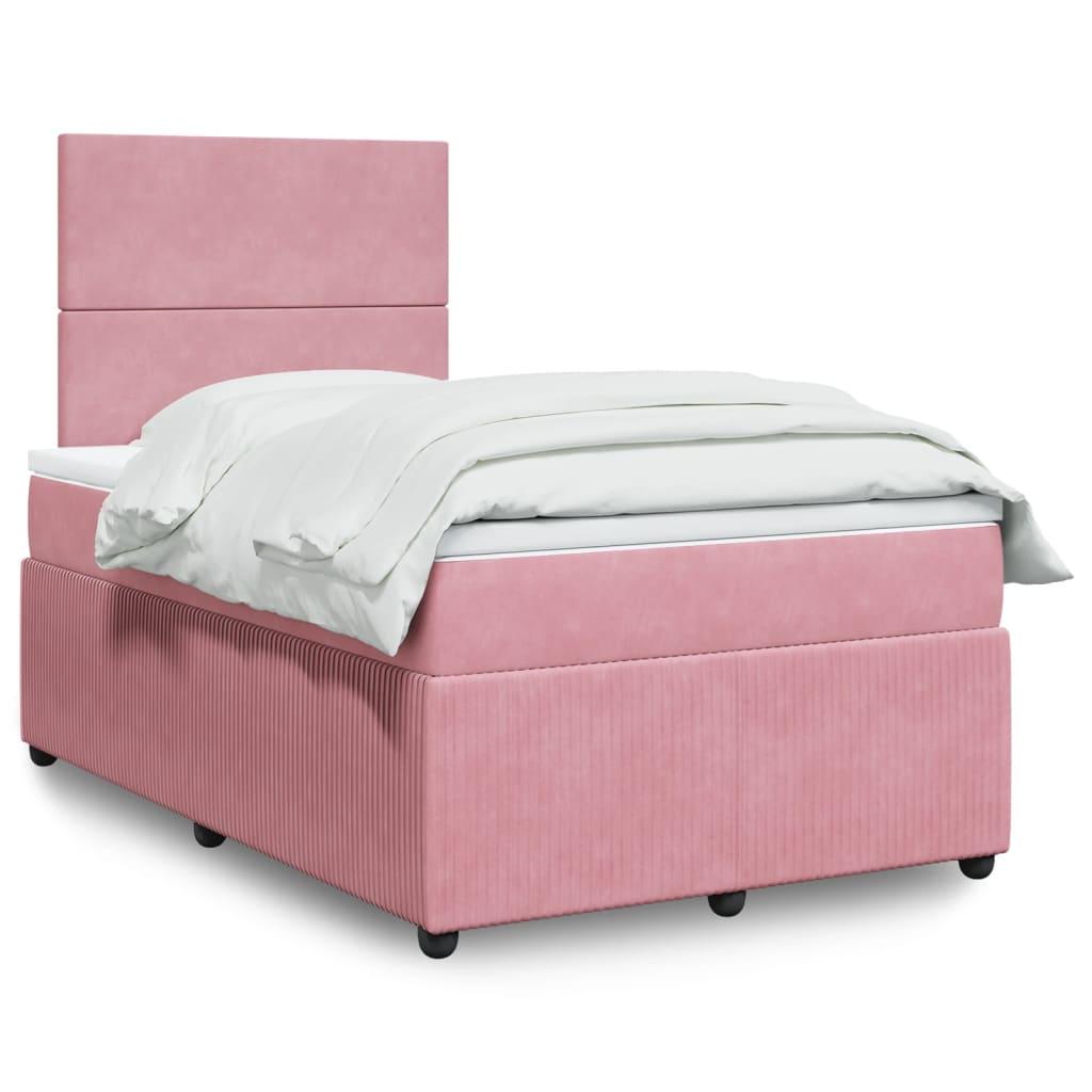 Kontinentalseng med madras 120×190 cm - velour, lyserød, med LED