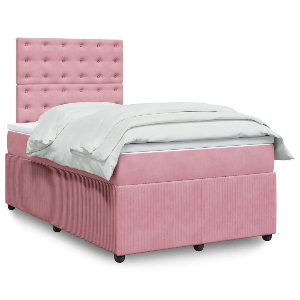 Kontinentalseng med madras 120×190 cm - velour, lyserød, LED