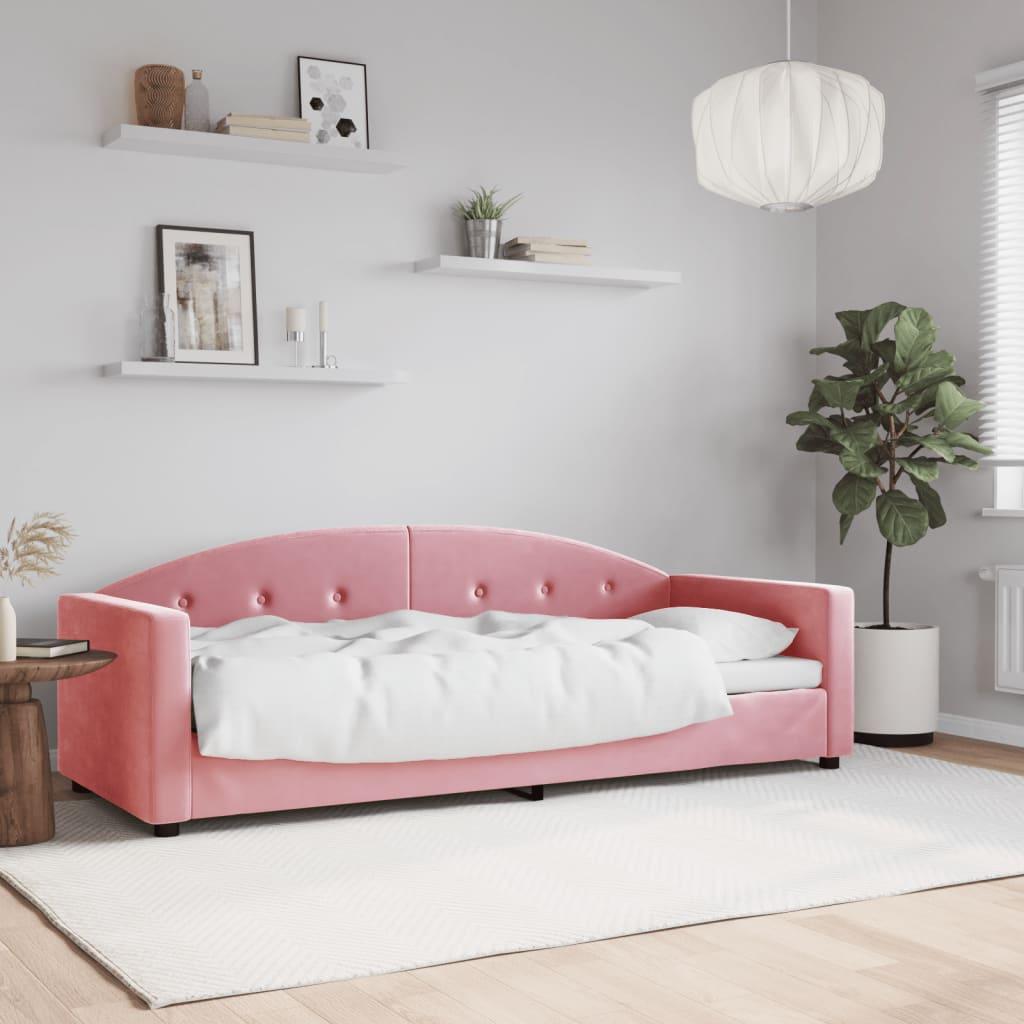 Daybed 80x200 cm i velour - lyserød sovesofa med armlæn