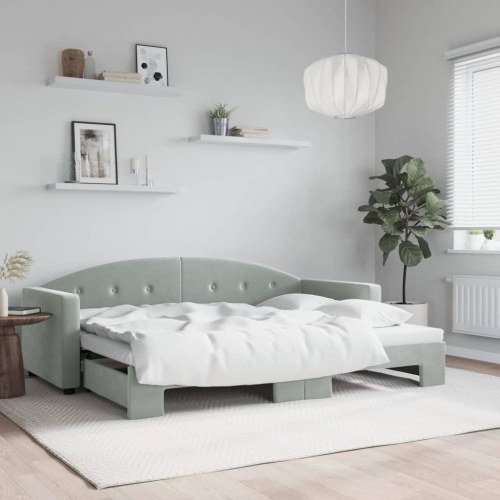 Daybed med udtræk 80 x 200 cm i velour - lysegrå
